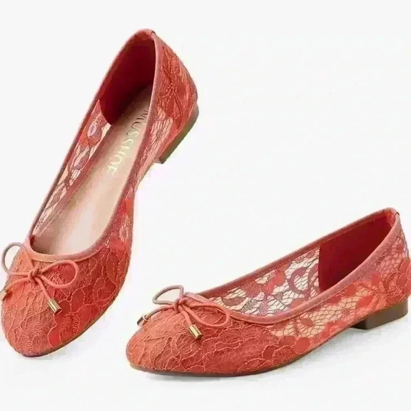 Women's red lace  ballet flats / - Picture 1 of 3